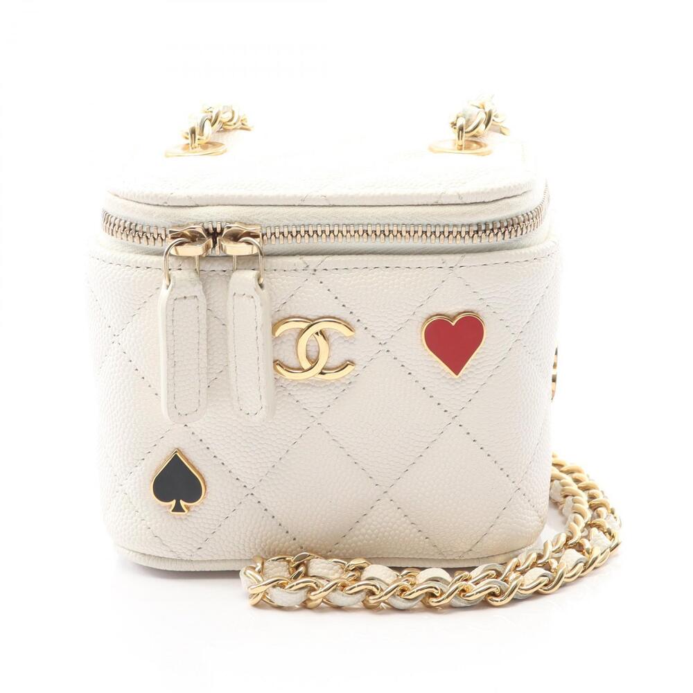 Chanel Matelasse Vanity Bag Shoulder Calfskin Leather White